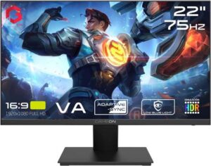 GAMEON 22" FHD Flat Gaming VA Monitor, 75 Hz Refresh Rate, 2ms Response Time, Edge Lit LED, 16.7M Display Colors, 3000 1 Contrast Ratio, Fixed Stand, HDR, Low Blue Light, Black | GOB22FHD75VA