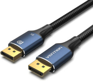 Vention Cotton Braided DP Male to Male, 32.4Gbps Bandwidth, Up to 8K@60Hz Display, 30AWG Silver Ion Plating Conductor, Support FreeSync & G-Sync, 5m Cable Length, Blue/Black | HCELJ