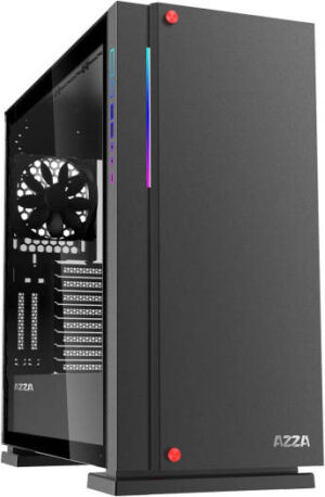 Azza Zircon 7000 ATX Full Tower Case, 2x Pre-Installed 120mm Black Fans, Up to 360mm Radiator Support, 10 Expansion Slot, Addressable RGB Light, Tempered Glass Side Window, Black | CSAZ-7000