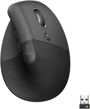 Logitech Lift Vertical Ergonomic Mouse, Logi Bolt USB Receiver, 4000 DPI Sensitivity, Multi-OS Compatibility, 10m Range, 2 Year Battery Life, Quiet Clicks & Smartwheel, Graphite | 910-006473