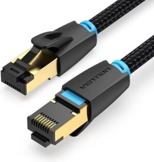 Vention Cotton Braided Cat.8 SFTP Patch Cable, 40Gbps 4x Faster Network Speed, 2000MHz Bandwidth, Pure Copper Conductor, Double Shield, 5 Meter, Black | IKGBJ