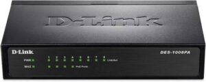 D-Link des-1008 Pa Switch  Netzwerk Switch (Ungemanaged, Fast Ethernet (10/100), IEEE 802.3, IEEE 802.3 Af, IEEE 802.3U, IEEE 802.3 X, 1000 Eintragungen, 1, 6 Gbit/S, 1 Gbit/S) Schwarz