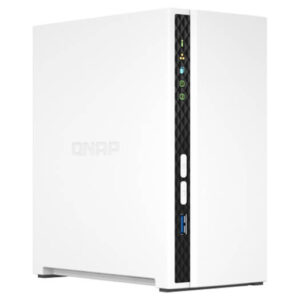 QNAP 2 Bay Desktop NAS, Gigabit Ethernet Port, 2GB RAM On Board, 2 x 3.5 Inch SATA 6Gb/s Drive Bay, ARM 4 Core Processor, Power / Reset / USB Copy Buttons, Tower Form Factor, White | TS-233
