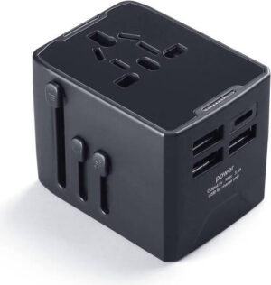 Baytion Universal Wall Travel Adapter, x3 USB + AC Plug Adapter, x1 USB-C, 5.6A Smart Power and 3.0A USB Type-C, Compatible for USA EU UK AU, Black | HH520