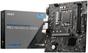 MSI Pro H610M-G DDR4 Micro-ATX Motherboard, Socket LGA 1700, H610 Chipset, 1x Intel I219V Gigabit LAN Controller, 2 DIMM Slots, M.2 Slot, PCI-E X16, SATA III, HDMI, VGA, DP | 911-7D46-031