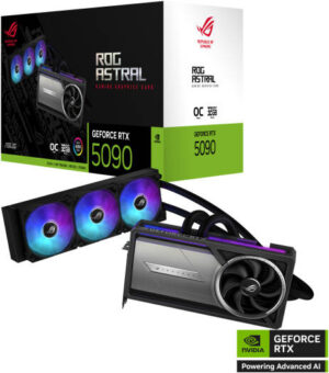 ASUS ROG Astral LC GeForce RTX 5090 OC Edition Graphics Card, 32GB GDDR7 512-Bit Memory, 2580 MHz Boost Clock, 21760 CUDA Cores, 28 Gbps Memory Speed, PCI Express 5.0 | 90YV0LW2-M0NA00
