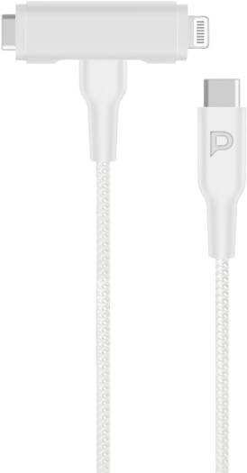 Powerology MFi Braided USB-C to USB-C + Lighting Cable Compatibility - 60W PD Fast Charging & Data Sync - Tested For Quality - 3000+ Bends - 1.2m / 4ft Compatible With Lightning - White