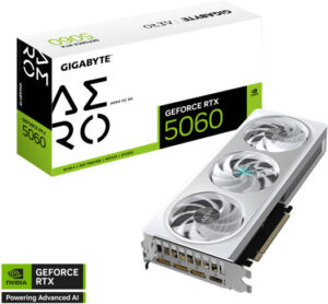 GIGABYTE GeForce RTX 5060 AERO OC Graphics Card, 8GB GDDR7 128-Bit Memory, 2595 MHz Core Clock, 3840 CUDA Cores, 28 Gbps Memory Speed, PCI Express 5.0, White | GV-N5060AERO OC-8GD