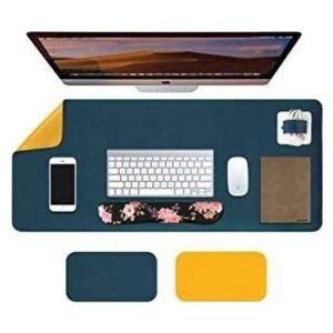 Raja'sLeather Desk Pad, Office Desk Mat, Premium Quality, Non-Slip PU Leather Desk Blotter,Laptop mat,Waterproof Desk pads Writing Mat for Office and Home (Blue & Yellow 40 x 80cm)