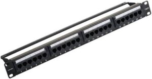 Vention 24-Port Cat6 Unshielded Patch Panel, Gigabit Ethernet, Gold-Plated Contacts, Meets T568A & T568B Standards, Cable Management, Black | KGCB0