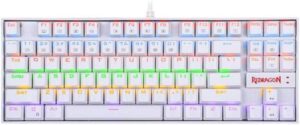 Redragon Kumara Wired 80% TKL Mechanical Keyboard, Outemu Blue Switch, Metal and ABS Construction, Adjustable Height, Double-Shot Injection, Gold-Plated USB, White | KUMARA K552W-RGB