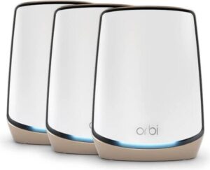 NETGEAR Orbi RBK863S AX6000 Whole Home Tri-Band Mesh WiFi 6 System Router with 3 Satellites, Up to 8000 sq.ft, Up to 6Gbps, 10Gig Port, 1-Year NETGEAR Armor, White | ‎RBK863S-100APS
