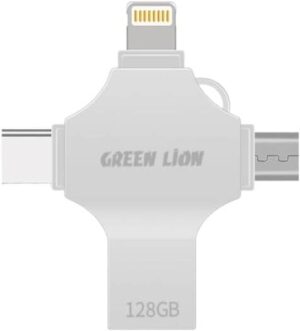 Green Lion 4 in 1 USB Flash Drive 256GB, Multi Ports, Fast Data Transmissions, Large Storage Capacity, Plug & Play - Silver