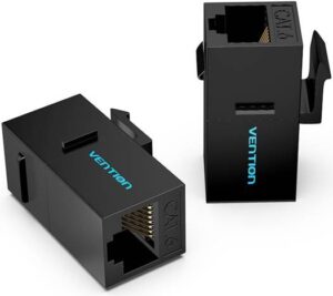 Vention Cat.6 Keystone Coupler, Fast Transmission, Min. Attenuation, Gold-Plated Pins, Thickened PCB, 3 Pronged Chip, 10 Pack, Black | IPGB0-10