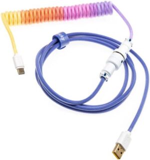 Ducky Gradient Premicord Coiled Cable, USB-C to USB-A Interface, 5 Pin Aviation Head, Nylon PET Shrinkable Film Cable, 1.8m Length, Afterglow | 4711394391334