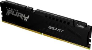 Kingston Fury Beast DDR5 Desktop Memory, 16GB Capacity, 4800MHz Frequency, CL38 CAS Latency, 1.1 Voltage, DIMM Form Factor, Intel XMP 3.0, 288-Pin, Black | KF548C38BBA-16