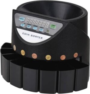 Domary Electronic Coin Sorter Counter Counting Sorting Machine Countable Coins with Multi-Functional 7 Digit LED Display