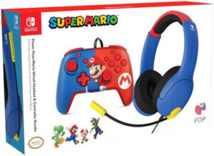 PDP Nintendo Switch Official Super Mario Bundle (Headset + Controller), Breathable, Lightweight Construction For Long Gaming Sessions | 500-230-MAR