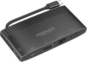 Promate 6 in 1 USB-C Media Hub, 5Gbps Data Transfer Rate, 100W Power Delivery, 1000Mbps LAN, With 4K HDM, 1080P VGA, For MacBook Pro / iPad Air / Galaxy S22 | MediaHub-C6