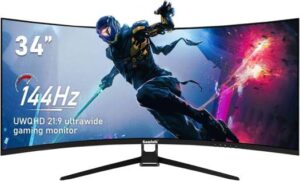 Gawfolk GF340A Curved Gaming Monitor, 34" VA Display, UWQHD Resolution, 144Hz Refresh Rate, 1ms Response Time, NVIDIA G-Sync Compatible, Black | GF340A