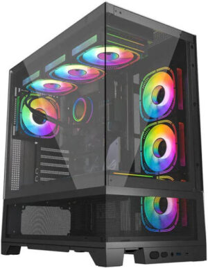KGaming 245-3-B Mid Tower Computer Case, 4x M9-M-Infinity aRGB Fans, Up to 420mm Radiator & 9x Fan Support, Top & Bottom Dust Filter, Glass Side & Front Panel, Black | 245-3-B