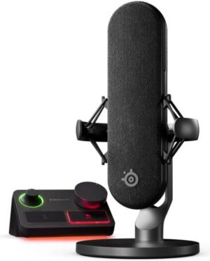 SteelSeries Alias Pro XLR Gaming Microphone, 1"/25mm ClearCast, Cardioid Polar Pattern, Stream Mixer, RGB Level Indicator Ring, 3.5mm & USB-C Ports, Ambient Base Light, Black | 61595