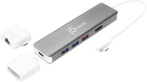 j5create JCD375 USB-C Modular Multi-Adapter with 2 Kits,  Fast Charging SD 4.0 UHS-II 312 MB/s, 1x HDMI, 3x USB Type-A 3.1, 1x USB-C 3.1 Gen 2 Support 10 Gbps, 1x USB-C, Silver | JCD375-1A