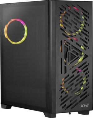 XPG Lander 501 aRGB Mid-Tower Chassis, 4x 120mm Pre-Installed Fan, Up to 360mm Radiator & 7x Fan Support, 400mm GPU Length Support, Tempered Glass Side Panel, Black | LANDER5014A-BKCWW
