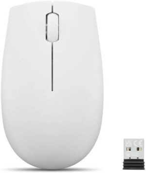 Lenovo 300 Wireless Compact Mouse, 2.4 GHz RF Wireless Connection, 1,000 dpi Laser Sensor, 3 Buttons, 32' / 10 m Wireless Range, Single AA Battery, White | GY51L15677