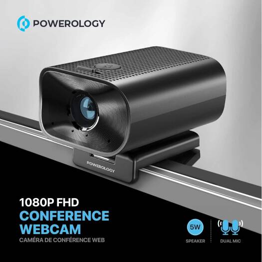 Powerology 1080P Conference Webcam with 90 FOV, Dual Mic, and Remote Control - Crystal Clear Video, 5W Speaker, and Tripod Included - Image 2