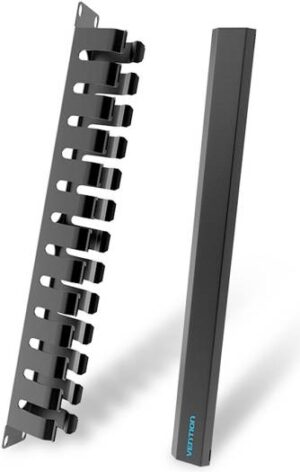 Vention 24 U Cable Manager, Durable and Stainless, Detachable Dust Cover, Make Cable in Order, Anti Slicing Arc Groove, Black | KHAB0