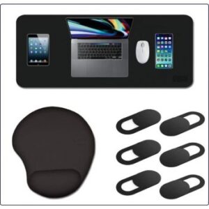 Bumb Computer Accessories (3 in 1)| Large Office Desk Pad with a jell Support EVA Mouse Pad and a Pack of 6 Webcam Privacy covers PU leather, Non-slip, Double-sided Desk Mat for Office