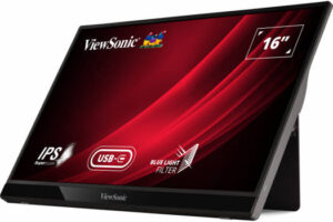 Viewsonic VG1655 16" FHD IPS Portable Monitor, 6.5ms Response Time, 16.2M Display Colors, 2x 0.8W Speakers, 2 Way Powered 60W USB C, Eye Care, Dual Speakers, Built in Stand with Cover, Black | VG1655