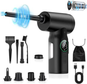 TDOO 3 In 1 Electric Compressed Air Duster, Pump Wireless, 7500mAh, 100000RPM Cordless Portable, LED Light For Car Home Keyboard & Computer Cleaning, 3 Level Adjustable, Black | TDOO 3 In 1