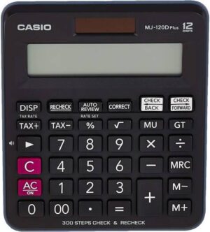 Casio Check Calculators, 300 Steps Check, 12 Digits, , 3-Digit Comma Markers, UV-Coated Durable Keys, Solar & Battery Power Supply, Black |  MJ-120D Plus