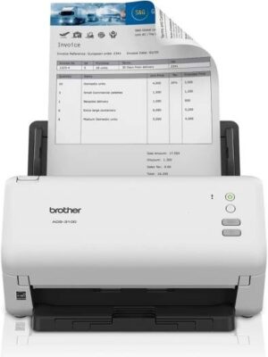 Brother ADS-3100 High-Speed Desktop Color Scanner, 600x600 dpi Optical Scan Resolution, 40ppm Simplex / 80ipm Duplex Scanning, 60-Page ADF, Image/Text Optimization, USB 3.0, White | 5WDE0100173