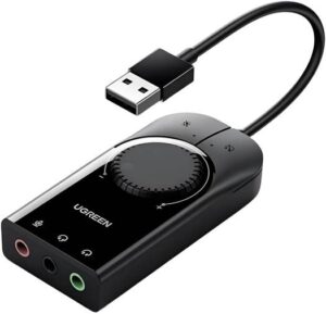 UGREEN CM129 USB External Stereo Sound Adapter Card With Built-In 3.5 Audio Jack 4-Pin Combo Port And Volume Controls, Unique Mute-switch, Universal Compatibility | 40964