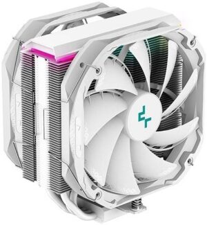 DeepCool AS500 PLUS Single Tower CPU Cooler, 5 Heat Pipe Design, 2x 140mm TF140S PWM Fans, 500~1200 RPM Speed, 70.81 CFM Airflow, ARGB LED, LGA2066/2011-v3/ AM4/AM3+/AM3, White | R-AS500-WHNLMP-G