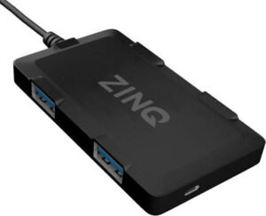 Zinq TechnologieUltra Slim USB Hub, 4 USB 2.0 Ports, Wide Compatibility, Multi-Platform Support, Automatic Connection and Speed Detection, Black | ZQ4H