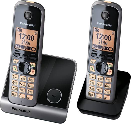 Panasonic TG6712U Cordles Phone, 1.8 Inch Amber Backlit LCD, Arabic & Farsi Languages Available, Nuisance Call Block, 2 AAA Batteries, Black | KX-TG6712UE1