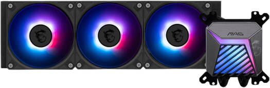 MSI MAG CORELIQUID A15 Liquid CPU Cooler, 360mm Radiator, 3x 120mm Pre-installed Fans, 2050 RPM Fan Speed, 64.89 CFM Fan Airflow, Fan Rifle Bearing Type, Black | 306-7ZW9A11-L80