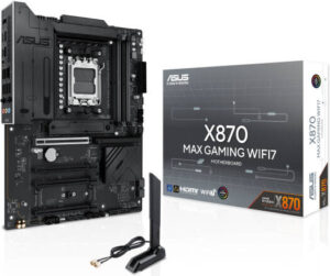 ASUS X870 MAX GAMING WIFI7 AM5 ATX Motherboard, AMD X870 Chipset, 4x DDR5 DIMM Slots, Up to 256GB Max Memory, 1x PCIe 5.0 x16, 3x M.2 Slots, Wi-Fi 7 & Bluetooth v5.4 | 90MB1LY0-M0EAY0
