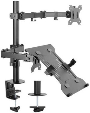 Newstar 91-LDT12C1M2KN Articulating Monitor Arm with Laptop Holder, Fits 13" to 32" Monitor, 8kg Max Weight Monitor, 4.5kg Max Weight Laptop, Cable Management, 360° Rotary VESA, Black | 91-LDT12C1M2KN