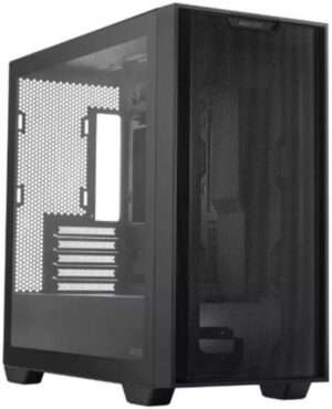 ASUS A21 micro-ATX PC Case, Tempered Glass Side & Mesh Front, up to 360mm Radiators Fits Up to 5x 140mm Fans, Clean Cable Mgt, 1 x 2.5" Bay 2 x 2.5"/3.5", 2x USB 3.2, Black | 90DC00H0-B09010
