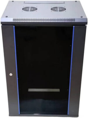 15U 600x600 Wall Mount Rack Cabinet, Tempered Glass Front Door, Loading Capacity of Up to 70kg, Fan Hole on Top Cover, Black