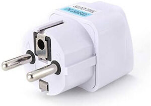 2-Pin Grounded Plug Adapter 1 Pcs, Up to 2500W Power, Type E/F Schuko, Up to 250V and 16A, Fireproof Polycarbonate Housing, White | ZRW-3087-SBN1