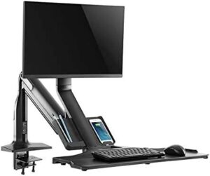 Skill Tech Sit-Stand Workstation Desk Mount, Height Adjustable, Single Monitor with Keyboard Tray, Monitor Riser, Compact 17"-32" Black | SH S21C01