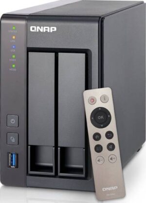 QNAP 2-Bay NAS, Intel Celeron Quad-Core 2.0GHz (up to 2.42GHz), 2GB DDR3L RAM (Max 8GB), SATA 6Gb/s, 2x GbE, Hardware Transcoding, HDMI Out With kodi, Remote Control Included UX-800P/500P | TS-251+-2G