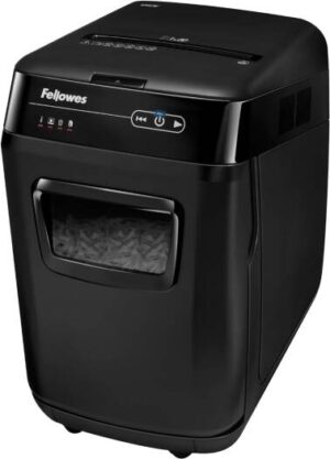 Fellowes AutoMax 150C Cross-Cut Shredder, 32 Liters Bin Capacity, 4x 38mm Cut Size, 9" Throat Width, SilentShred Technology, Auto Reverse, Sleep Mode Feature, Black | 4680101