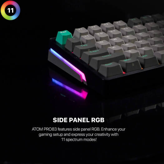 Fantech Atom Pro83 75% Mechanical Gaming Keyboard, 83 Keys, Hotswappable Keys,22 RGB Lighting Modes, Anti-Ghosting Keys, Red Switch, Adjustable Feet, 2.4GHz, BT5.0, Wired, 2000mAh, Saturn | MK913 - Image 2